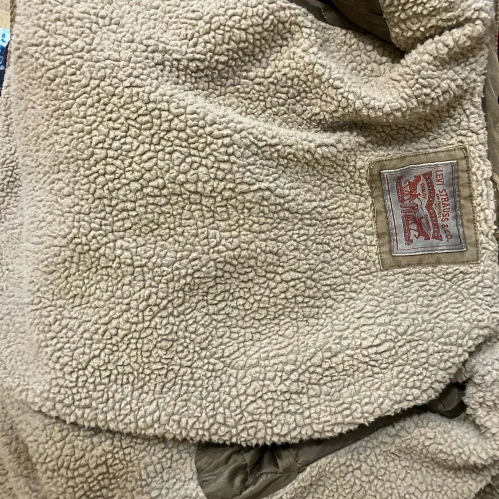Levi’s canvas jacket with fleece lining and quotes arms Small Silver label